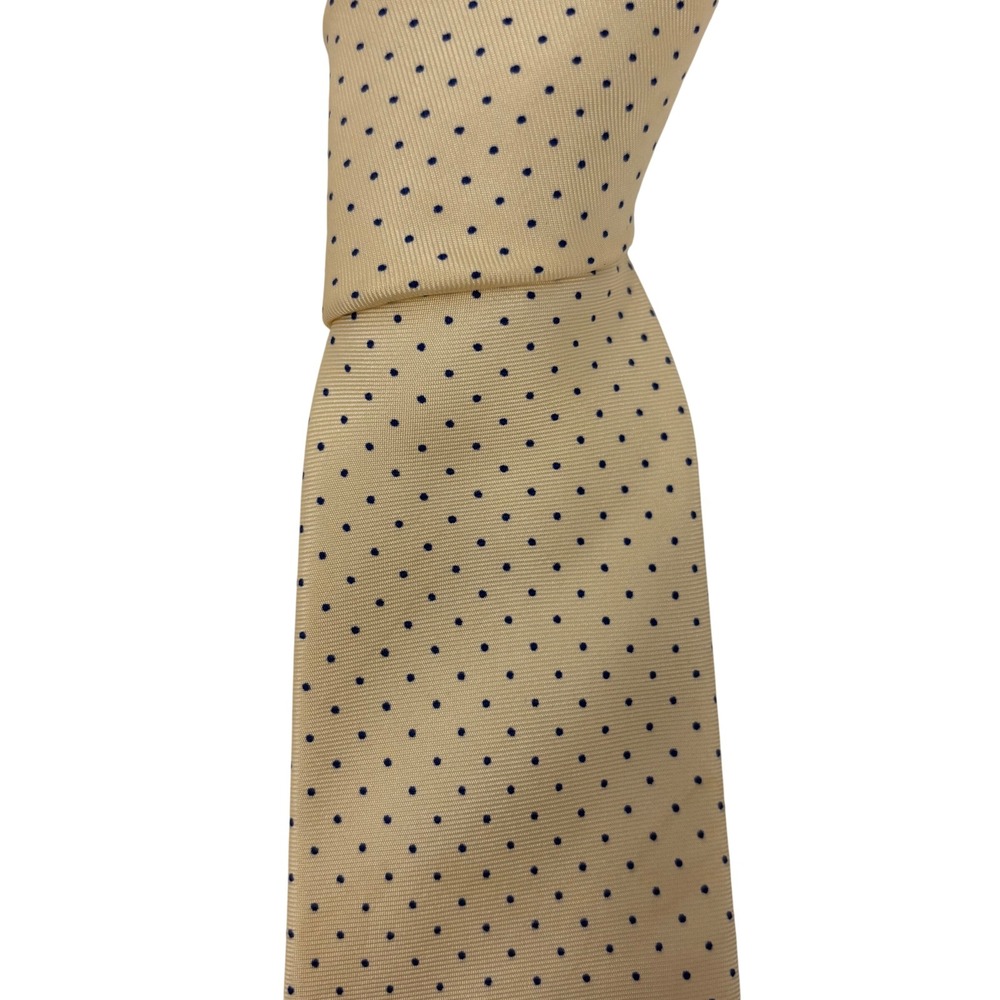 Bert Pulitzer Mens Silk Necktie Tan Yellow Blue Polka Dot Pattern 54x3"